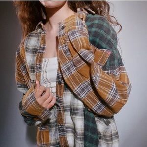 Urban Outfitters Patchwork Flannel Shirt Green XS